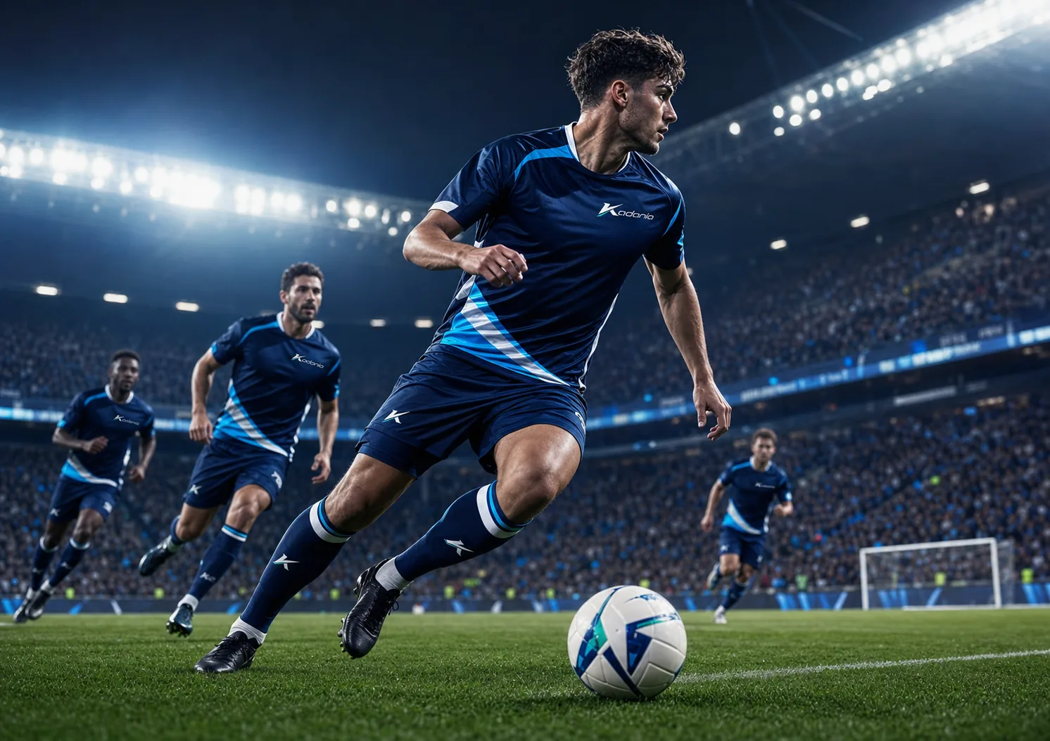 Kadania football teamwear in a professional stadium match scene