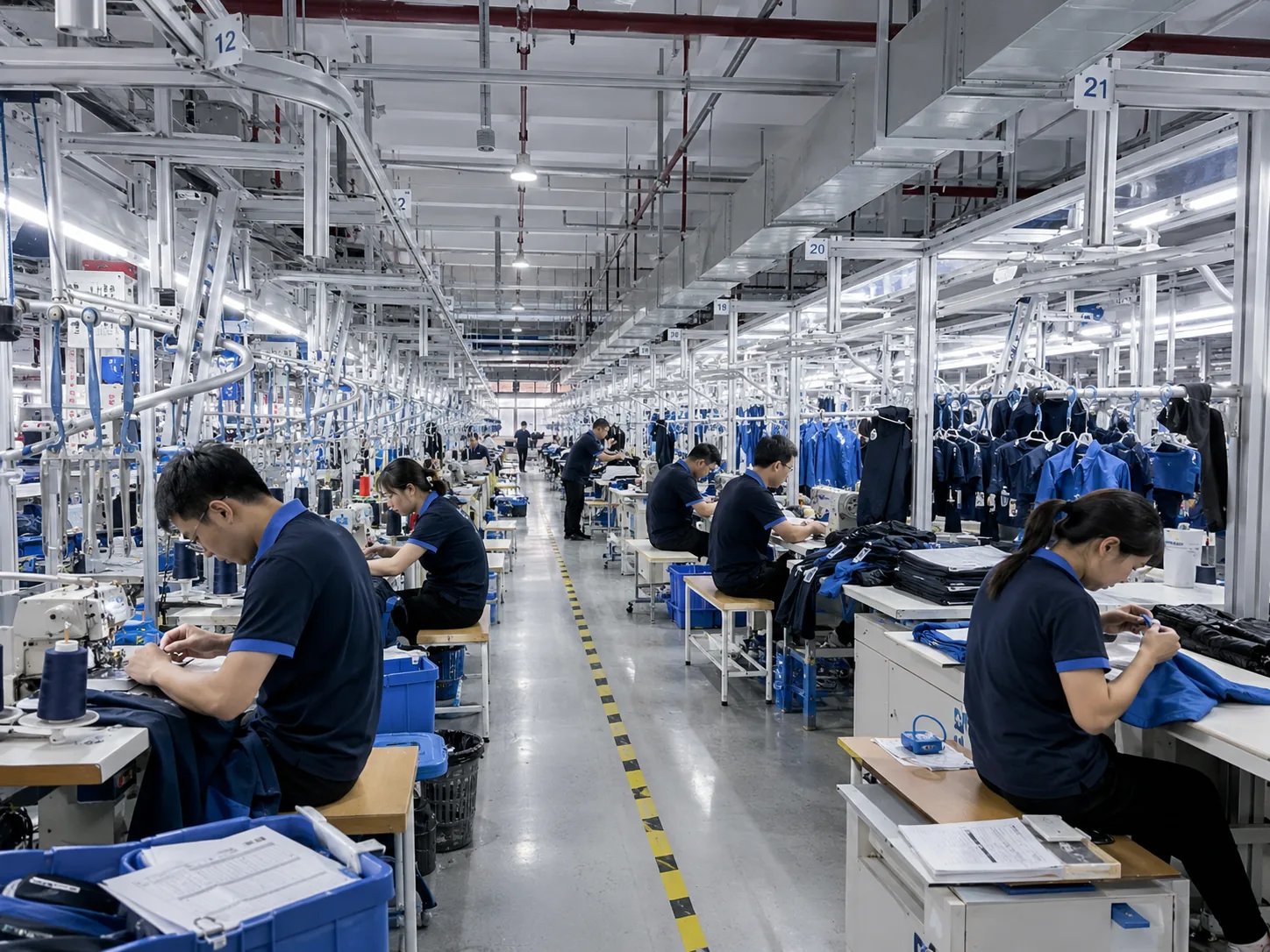 Kadania production workshop with sewing lines and workers